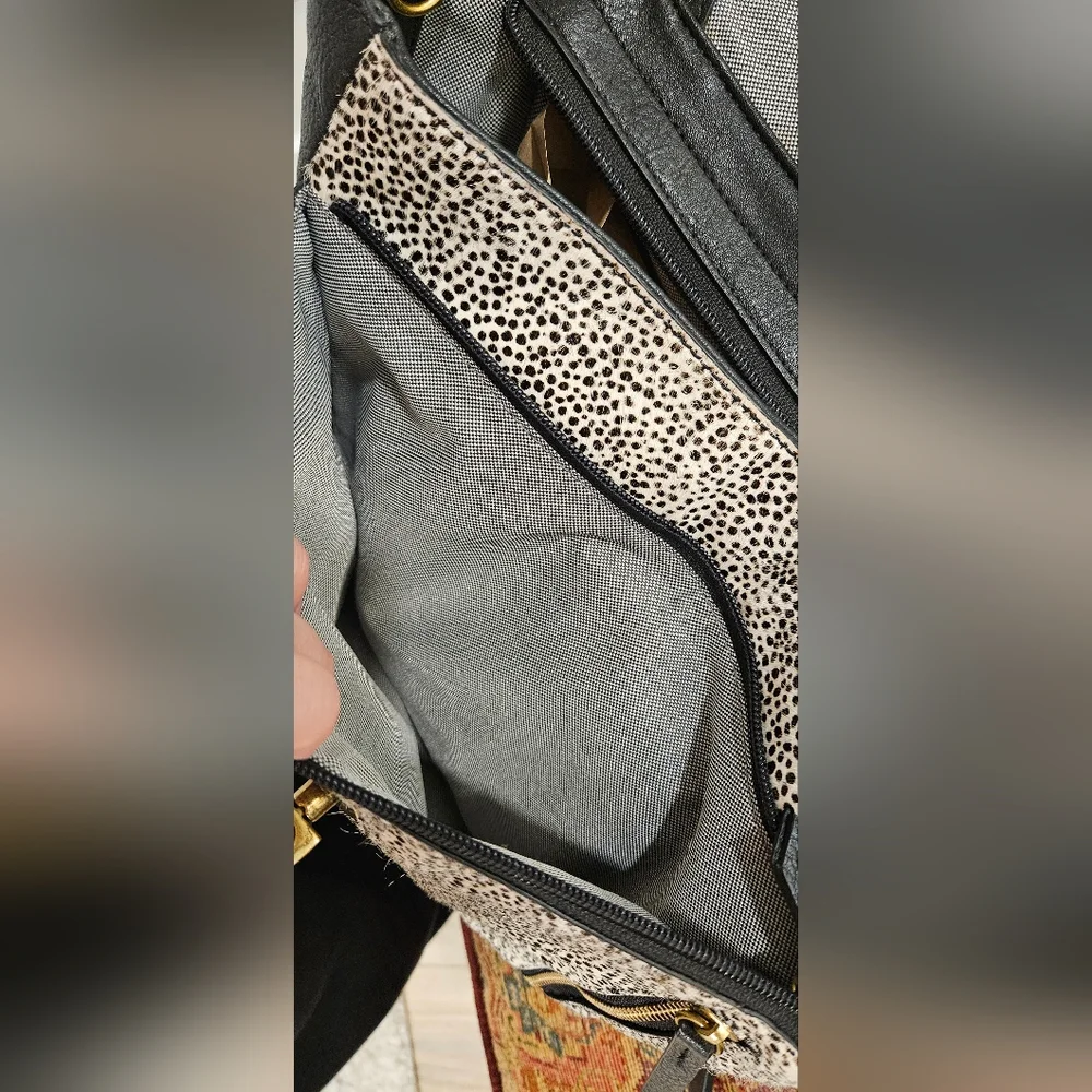 Fossil Amelia White Cheetah Black Leather Backpack Shoulder Bag ZB7856504 $298
